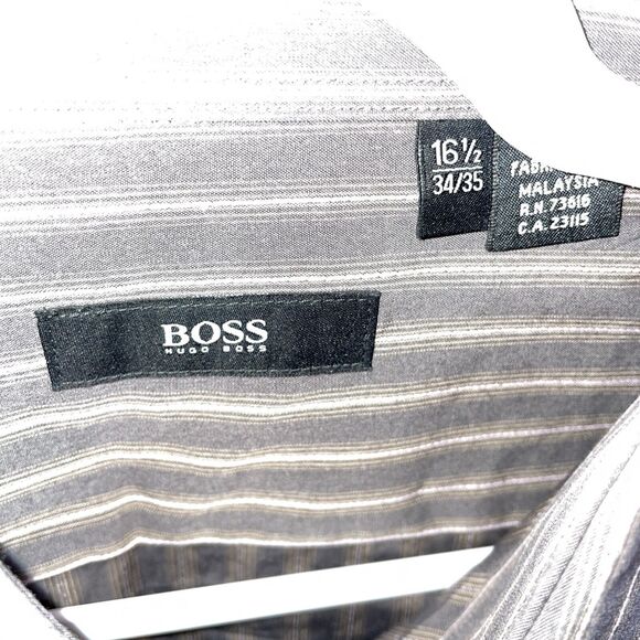 Hugo Boss Dress Shirt Men’s Size Large Gray Striped Long Sleeve Button Up - Picture 2 of 12